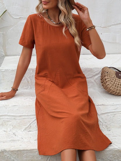 WILLOW - LOOSE-FITTING POCKET DRESS WITH O-NECK