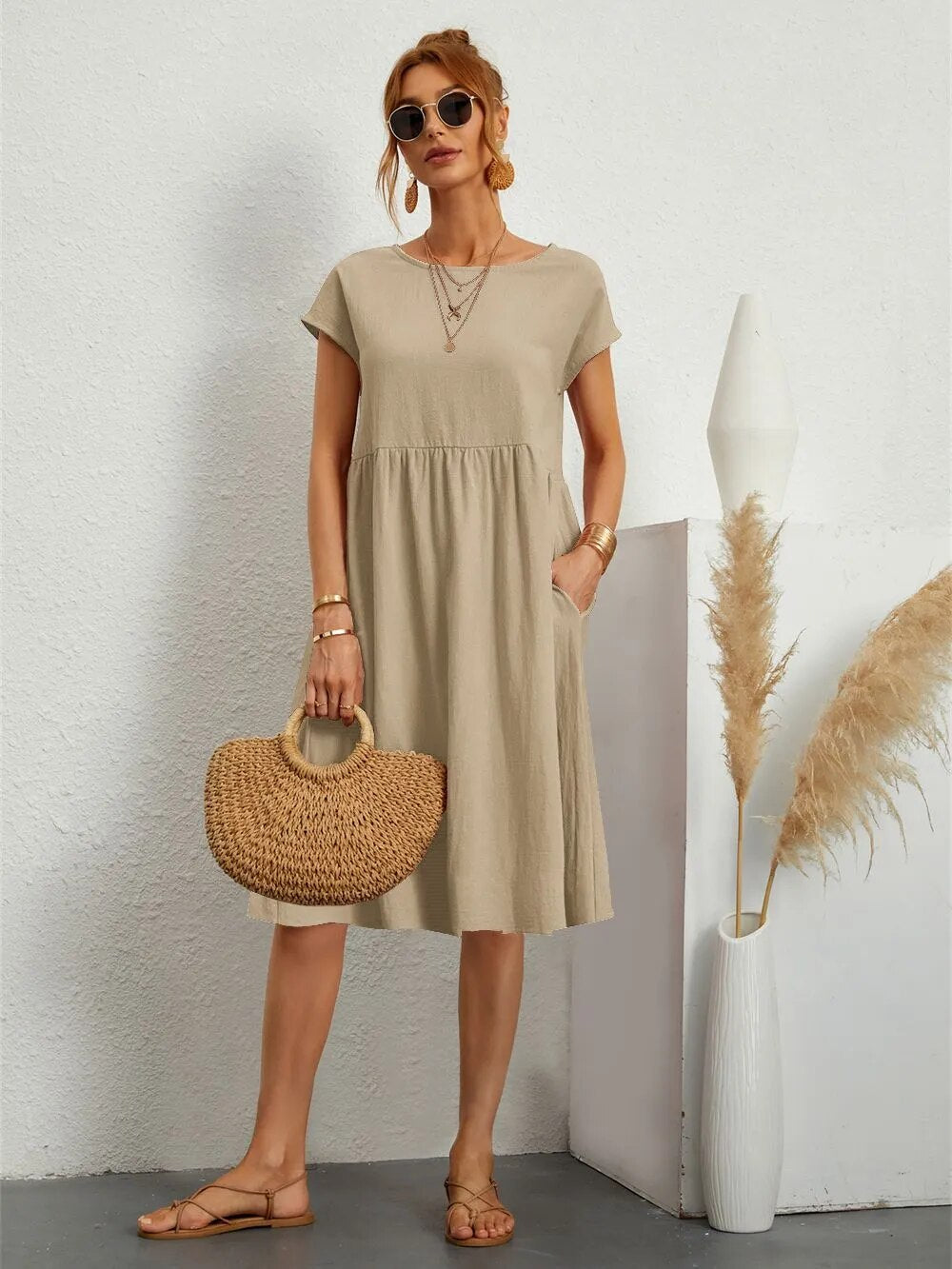 OLIVIA - O-NECK CASUAL SUMMER DRESS WITH LOOSE FIT