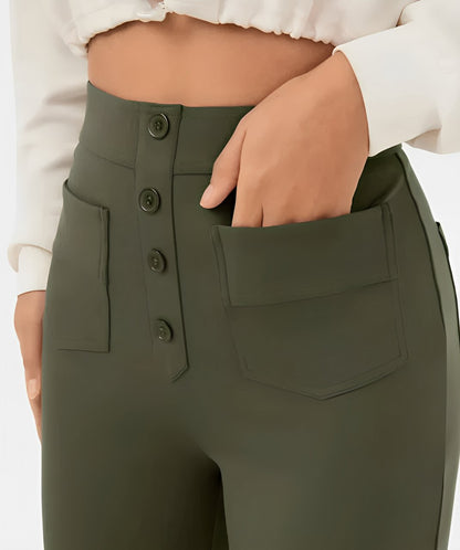 Elastische casual broek met hoge taille